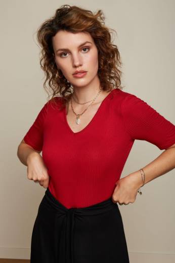 נשים King Louieלבוש HBFR100 carice v top uni rib אדום אודם