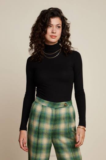 נשים King Louieלבוש HBFR103 צלע יחידה עם צווארון עליון שָׁחוֹר