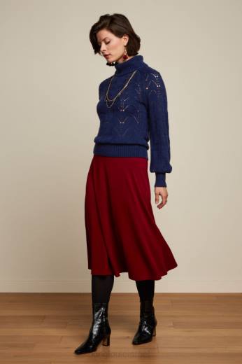 נשים King Louieלבוש HBFR159 חצאית ג'ונו קרפ מילאנו קברנה אדום