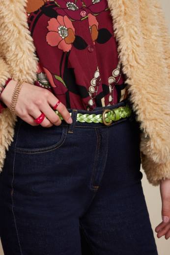 נשים King Louieאבזר HBFR187 חגורה קלועה מבריקה עץ עץ ירוק