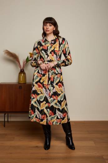 נשים King Louieלבוש HBFR29 שמלת מידי זית מרמורה שָׁחוֹר