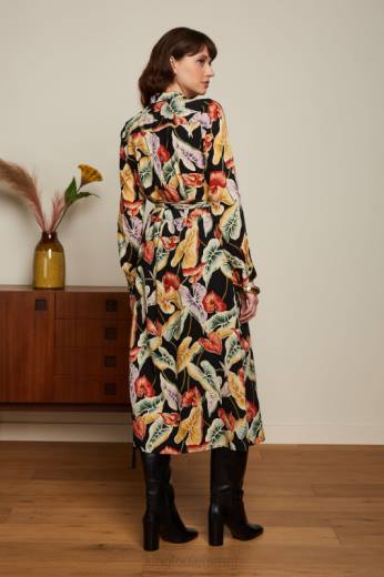 נשים King Louieלבוש HBFR29 שמלת מידי זית מרמורה שָׁחוֹר