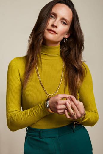 נשים King Louieלבוש HBFR46 צלע יחידה עם צווארון עליון צהוב קארי