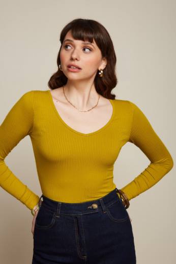 נשים King Louieלבוש HBFR50 carice v top uni rib צהוב קארי