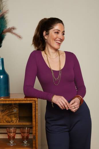 נשים King Louieלבוש HBFR51 carice v top uni rib סגול כספיה