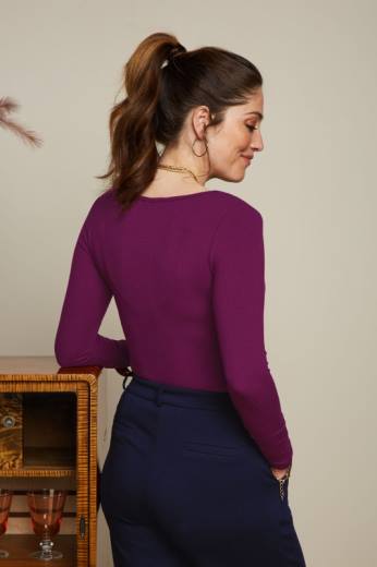 נשים King Louieלבוש HBFR51 carice v top uni rib סגול כספיה