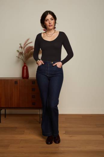 נשים King Louieלבוש HBFR52 carice v top uni rib שָׁחוֹר