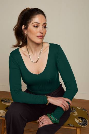 נשים King Louieלבוש HBFR53 carice v top uni rib ירוק אורן