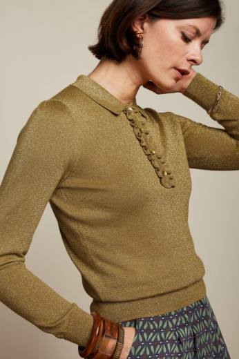 נשים King Louieלבוש HBFR65 פולו מלמלה עליונה לפיס חום זהוב