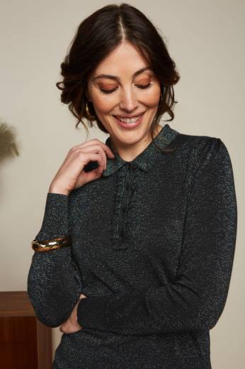 נשים King Louieלבוש HBFR67 פולו מלמלה העליון לפיס שָׁחוֹר