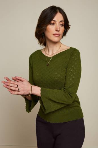 נשים King Louieלבוש HBFR83 אודרי חצוצרה שרוול לב אjour ירוק זית