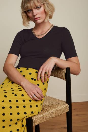 נשים King Louieלבוש HBFR98 carice v top uni rib שָׁחוֹר